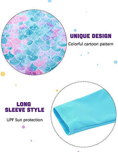 TUONROAD Baby Girl Mermaid 2 Piece Swimsuit Long Sleeve UPF 50+ Protection Swimming Set Swimwear for Kids 3-4 Years Blue
