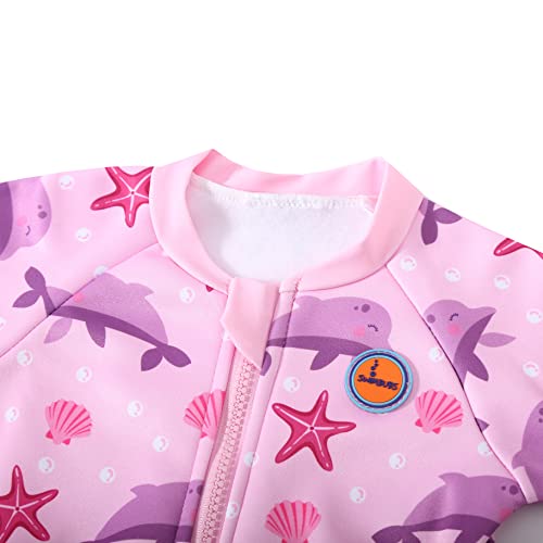 Swimbubs Baby Swimming Warm Suit Boys Fleece Lined Wetsuit Girls Swimsuit (6-12 Months, Pink Dolphin)