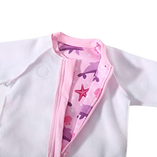 Swimbubs Baby Swimming Warm Suit Boys Fleece Lined Wetsuit Girls Swimsuit (6-12 Months, Pink Dolphin)