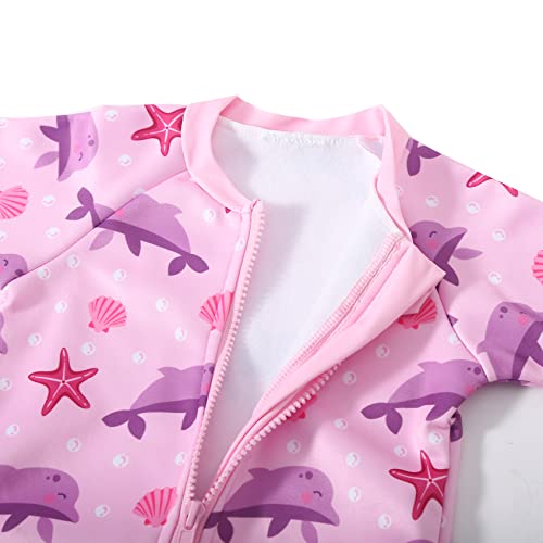 Swimbubs Baby Swimming Warm Suit Boys Fleece Lined Wetsuit Girls Swimsuit (6-12 Months, Pink Dolphin)