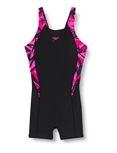 Speedo Girl's Hyperboom Splice Legsuit, Comfortable Fit, Extra Coverage and Movement, Black and Pink, 9-10 Years