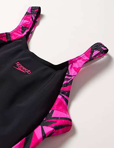Speedo Girl's Hyperboom Splice Legsuit, Comfortable Fit, Extra Coverage and Movement, Black and Pink, 9-10 Years