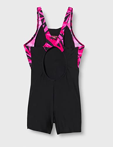 Speedo Girl's Hyperboom Splice Legsuit, Comfortable Fit, Extra Coverage and Movement, Black and Pink, 9-10 Years