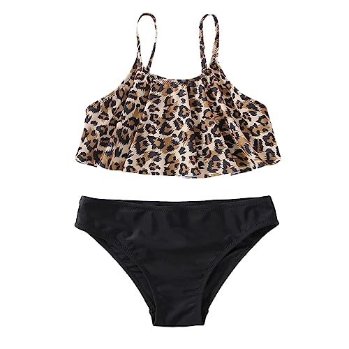 Girls Swimming Costume Girls Swimsuit Toddler Two Piece Bathing Suit Kids Sleeveless Swimwear Leopard Bikini Tankini Beach Rash Guard Swimsuits 12-14 Years