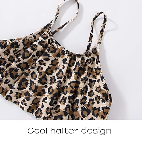 Girls Swimming Costume Girls Swimsuit Toddler Two Piece Bathing Suit Kids Sleeveless Swimwear Leopard Bikini Tankini Beach Rash Guard Swimsuits 12-14 Years