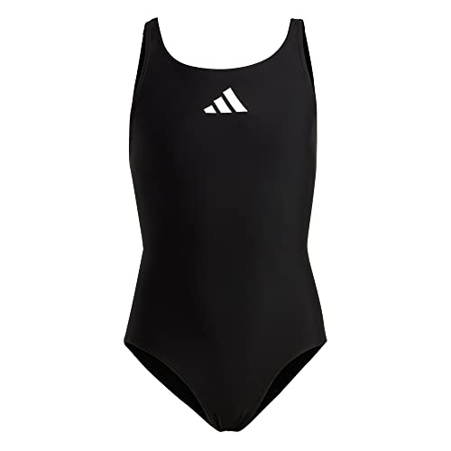 adidas Girl's Solid Small Logo Swimsuit, Black/White, 9-10 Years