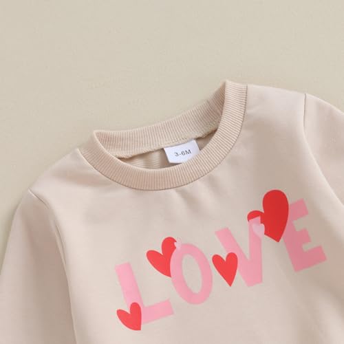 XIXIMAON Baby Boys Girls 2pcs Tracksuit Set Heart Letter Print Long Sleeve Sweatshirt Drawstring Pants Set Toddler Valentines Outfits (Apricot, 2-3 Years)