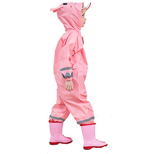 JinBei Puddle Suit Girls Raincoat Hooded Lightweight Pink Rabbit Poncho Kids Rainwear Muddy Suit Portable All in One Waterproof Rainsuit Breathable PVC Transparent Hat Brim Zipper 7-10 Years