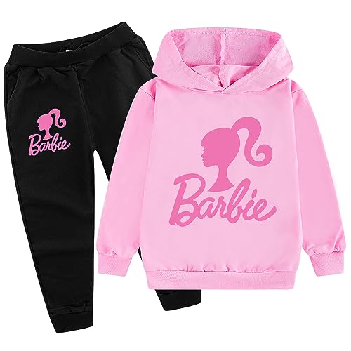 NAISISI Printed sports princess hoodie and pants 2 pieces/set suitable for girls aged 2-13 in pants and sportswear (Pink-130cm)