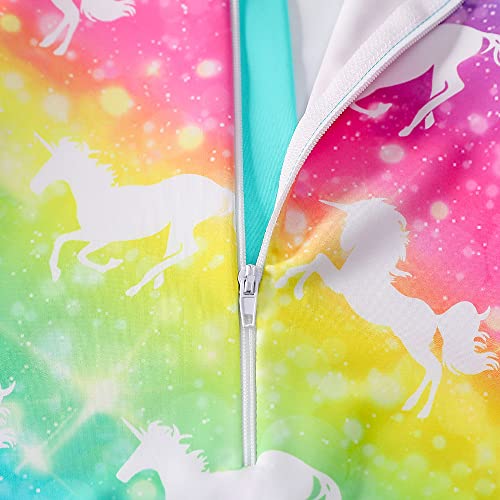 Jolikley Swimming Costume Girls Long Sleeve Swimsuit Unicorn Swimwear Rash Guard Sun Protection Bathing Suit Kids Holiday in The Sun Swimming Costume 5-6 Years, Green Unicorn