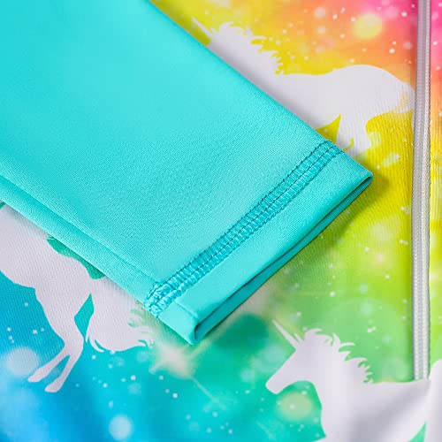 Jolikley Swimming Costume Girls Long Sleeve Swimsuit Unicorn Swimwear Rash Guard Sun Protection Bathing Suit Kids Holiday in The Sun Swimming Costume 5-6 Years, Green Unicorn