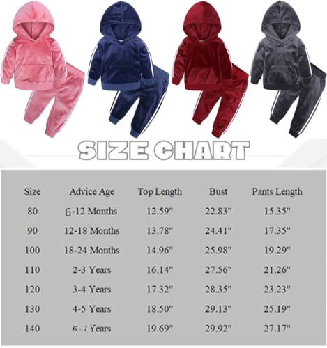 Hikewin Toddler Girls Clothes Set 2 Pcs Velvet Kids Long Sleeve Sports Hooded Outfits Pink 3-4 Years