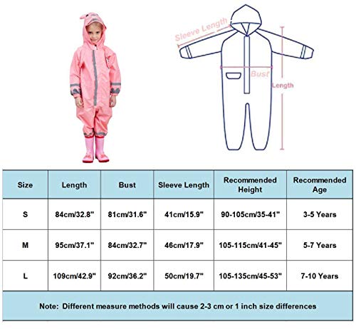 JinBei Puddle Suit Girls Raincoat Hooded Lightweight Pink Rabbit Poncho Kids Rainwear Muddy Suit Portable All in One Waterproof Rainsuit Breathable PVC Transparent Hat Brim Zipper 7-10 Years