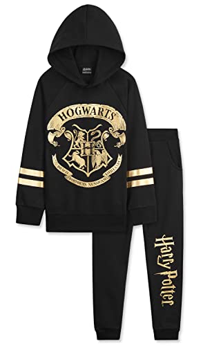 Harry Potter Girls Tracksuit, Hoodie and Girls Tracksuit Bottoms (9-10 Years, Black/Gold)