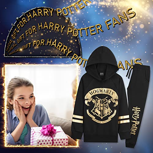 Harry Potter Girls Tracksuit, Hoodie and Girls Tracksuit Bottoms (9-10 Years, Black/Gold)