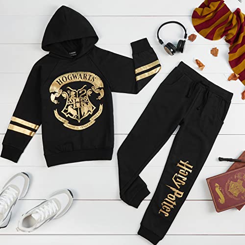 Harry Potter Girls Tracksuit, Hoodie and Girls Tracksuit Bottoms (9-10 Years, Black/Gold)