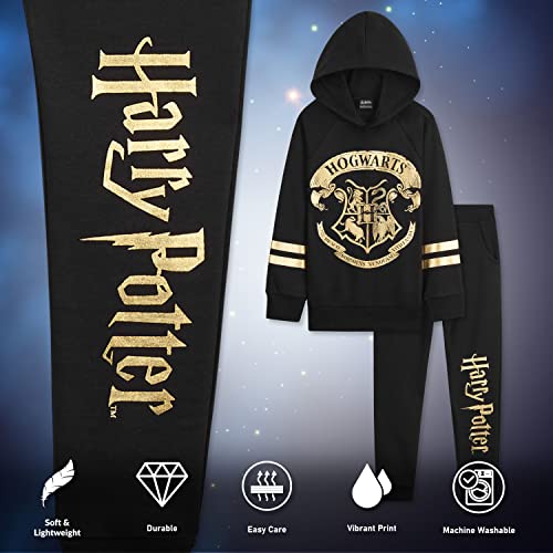 Harry Potter Girls Tracksuit, Hoodie and Girls Tracksuit Bottoms (9-10 Years, Black/Gold)