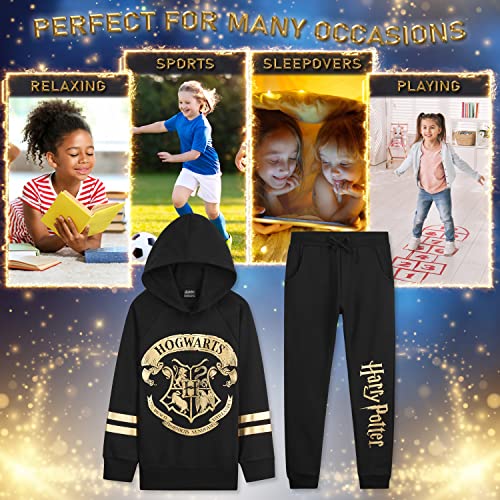 Harry Potter Girls Tracksuit, Hoodie and Girls Tracksuit Bottoms (9-10 Years, Black/Gold)