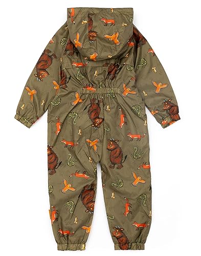 The Gruffalo Puddle Suit Kids Toddlers | Girls Boys Owl Snake Fox Mouse Characters All In One Waterproof Rain Coat | Brown Long Sleeve Play Walking Jacket