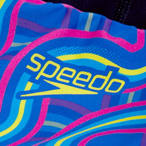 Speedo Girl's Digital Placement Splashback Swimsuit, Black/Blue Flame/White/Mercurial Blue, 11-12 Years
