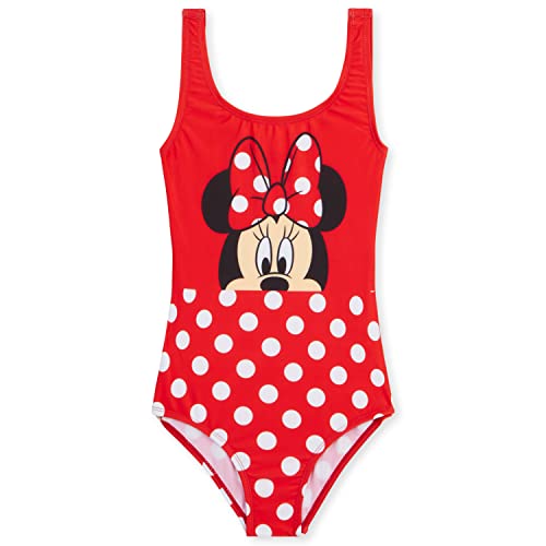 Disney Stitch Swimming Costume Girls Summer Holiday Essentials Minnie Mouse Frozen Ariel Toddlers Teenagers Childrens Swimwear 2-14 Years One Piece Swimsuit Beach Pool (Red Minnie, 4-5 Years)