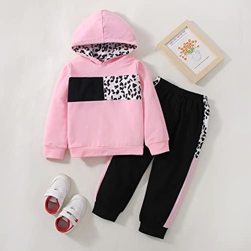 Xumplo Toddler Girl Clothes Pink Leopard Hoodie Tops and Black Pants Outfit Clothing Set 3-4 Years