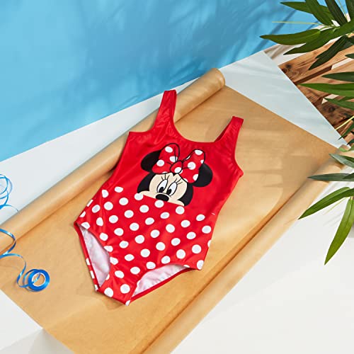 Disney Stitch Swimming Costume Girls Summer Holiday Essentials Minnie Mouse Frozen Ariel Toddlers Teenagers Childrens Swimwear 2-14 Years One Piece Swimsuit Beach Pool (Red Minnie, 4-5 Years)