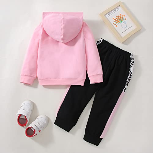 Xumplo Toddler Girl Clothes Pink Leopard Hoodie Tops and Black Pants Outfit Clothing Set 3-4 Years