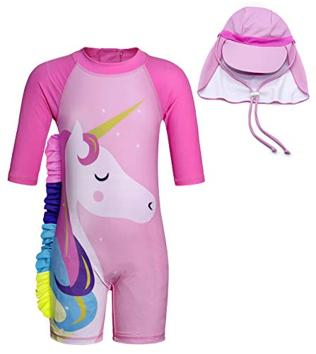 AmzBarley UV Sun Protection Swimwear Kids Girls Unicorn Swimsuit Childs Rash Guard Swimming Costume Bathing Suit Holiday Travel Swim Outfit Age 5-6 Years Size 6/130