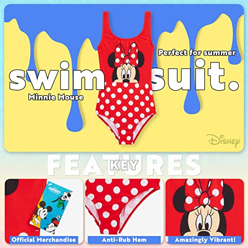 Disney Stitch Swimming Costume Girls Summer Holiday Essentials Minnie Mouse Frozen Ariel Toddlers Teenagers Childrens Swimwear 2-14 Years One Piece Swimsuit Beach Pool (Red Minnie, 4-5 Years)