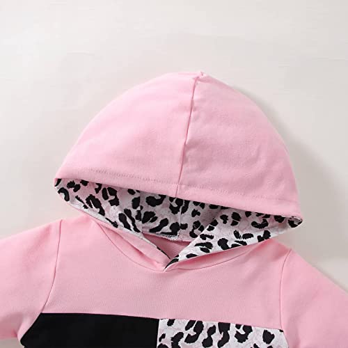 Xumplo Toddler Girl Clothes Pink Leopard Hoodie Tops and Black Pants Outfit Clothing Set 3-4 Years