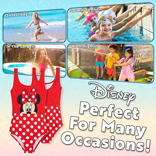 Disney Stitch Swimming Costume Girls Summer Holiday Essentials Minnie Mouse Frozen Ariel Toddlers Teenagers Childrens Swimwear 2-14 Years One Piece Swimsuit Beach Pool (Red Minnie, 4-5 Years)