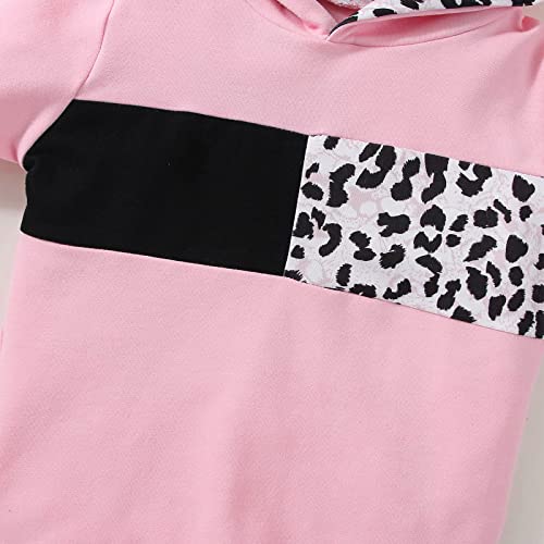 Xumplo Toddler Girl Clothes Pink Leopard Hoodie Tops and Black Pants Outfit Clothing Set 3-4 Years