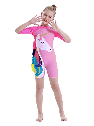 AmzBarley UV Sun Protection Swimwear Kids Girls Unicorn Swimsuit Childs Rash Guard Swimming Costume Bathing Suit Holiday Travel Swim Outfit Age 5-6 Years Size 6/130