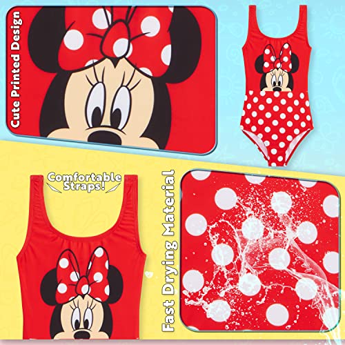 Disney Stitch Swimming Costume Girls Summer Holiday Essentials Minnie Mouse Frozen Ariel Toddlers Teenagers Childrens Swimwear 2-14 Years One Piece Swimsuit Beach Pool (Red Minnie, 4-5 Years)