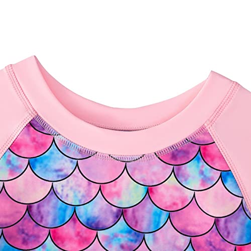 OFIMAN Girls Swimming Costume Girls Swimsuit Kids Two Pieces Short Sleeve Bathing Suit UPF 50+ Protection Swim Set (Mermaid Pink, 4-5 Years)