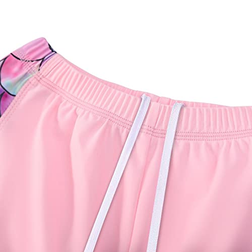 OFIMAN Girls Swimming Costume Girls Swimsuit Kids Two Pieces Short Sleeve Bathing Suit UPF 50+ Protection Swim Set (Mermaid Pink, 4-5 Years)
