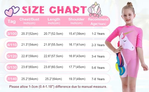 AmzBarley UV Sun Protection Swimwear Kids Girls Unicorn Swimsuit Childs Rash Guard Swimming Costume Bathing Suit Holiday Travel Swim Outfit Age 5-6 Years Size 6/130