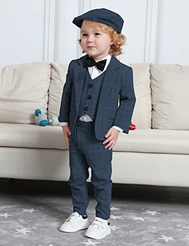 mintgreen Baby Boy Formal Wedding Suits Christening Tuxedo Blazer Outfit 5PCS Set, Navy, 2-3 Years, 100