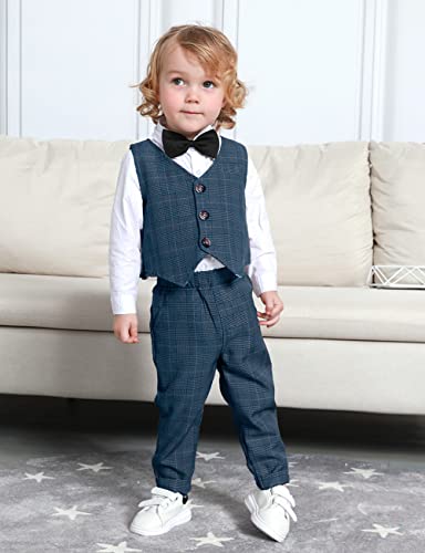 mintgreen Baby Boy Formal Wedding Suits Christening Tuxedo Blazer Outfit 5PCS Set, Navy, 2-3 Years, 100