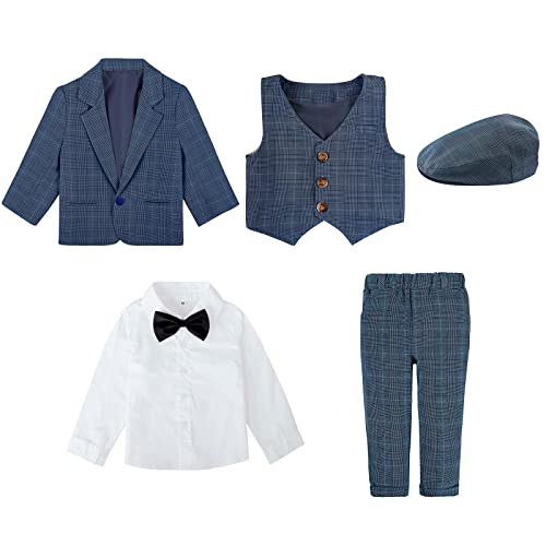 mintgreen Baby Boy Formal Wedding Suits Christening Tuxedo Blazer Outfit 5PCS Set, Navy, 2-3 Years, 100