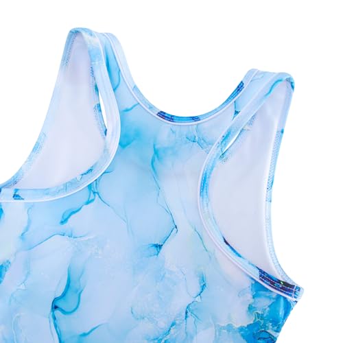 ALISISTER Girls Bathing Suit Blue Marble Print 3 Piece Hawaii Bikini Set Beach Swimsuit with Cover Up Skirt 10-11 Years