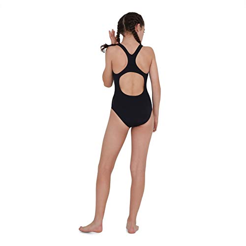 Speedo Girl's ECO Endurance+ Medallist Swimsuit, Comfortable, Stylish Design, Extra Flexibility, Black, 9-10 Years
