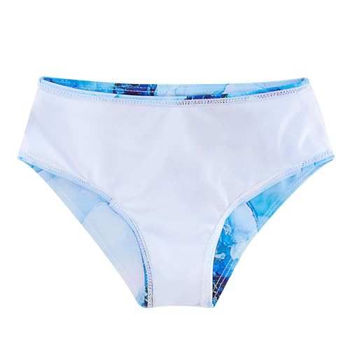 ALISISTER Girls Bathing Suit Blue Marble Print 3 Piece Hawaii Bikini Set Beach Swimsuit with Cover Up Skirt 10-11 Years