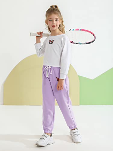 Kids Girl Tracksuit Set Girls Butterfly Pattern Long Sleeve Pullover Sweatshirt Crop Tops + Pants Suit Teen Girls Spring Fall Outfits Set Sports Hip Hop Clothes