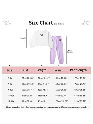 Kids Girl Tracksuit Set Girls Butterfly Pattern Long Sleeve Pullover Sweatshirt Crop Tops + Pants Suit Teen Girls Spring Fall Outfits Set Sports Hip Hop Clothes