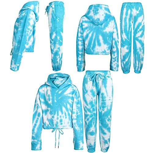 A2Z 4 Kids Tie Dye Tracksuit Cropped Hoodie with Jogger Sweatpants Gym Sports Activewear Cord Set Girls Children Age 5-13 years