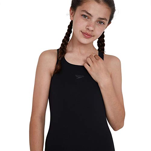 Speedo Girl's ECO Endurance+ Medallist Swimsuit, Comfortable, Stylish Design, Extra Flexibility, Black, 9-10 Years