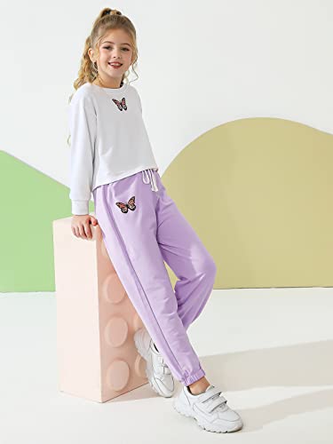 Kids Girl Tracksuit Set Girls Butterfly Pattern Long Sleeve Pullover Sweatshirt Crop Tops + Pants Suit Teen Girls Spring Fall Outfits Set Sports Hip Hop Clothes