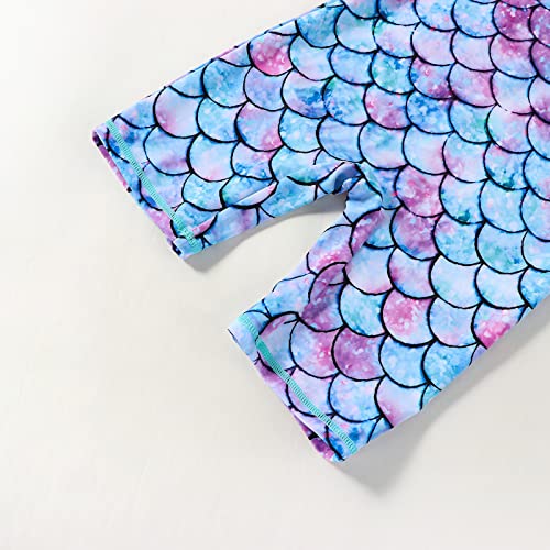 OFIMAN Girls Swimming Costume Girls Swimsuit Toddler Kids Short Sleeve Zipper Swimwear One Piece Bathing Suit (Mermaid Pink, 9-10 Years)